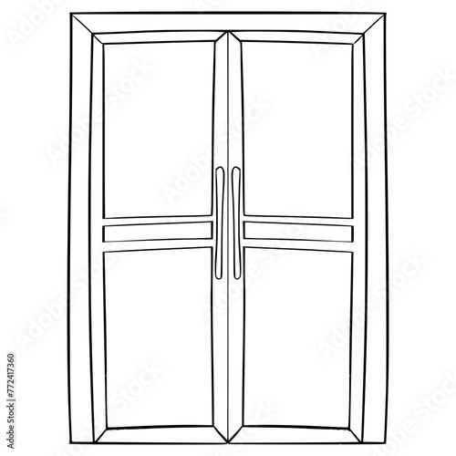 wooden double door illustration hand drawn outline vector