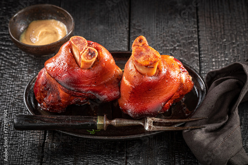 Cripsy and fresh ham hock made of raw meat.