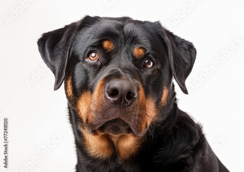 Noble Rottweiler with Deep Gaze, Family Defender on White Background
