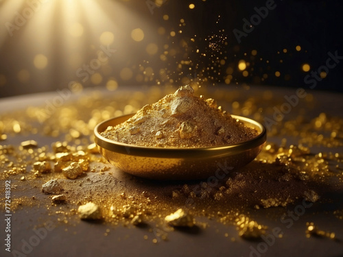 Gold dust and pieces of gold in a plate as finance concept Generative AI
