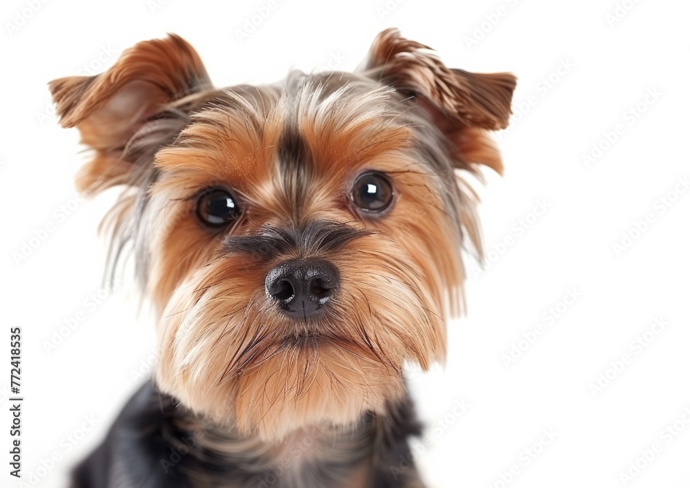 Adorable Yorkshire Terrier, Silky Coat on White Background