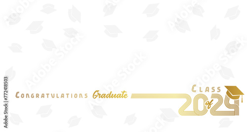 Class of 2024, Congratulation Graduate golden line design. Class of 2024 with square academic cap and copy space background. Vector illustration