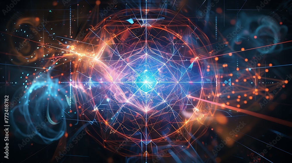 Fototapeta premium shining mathematical lines and shape organized on dark background