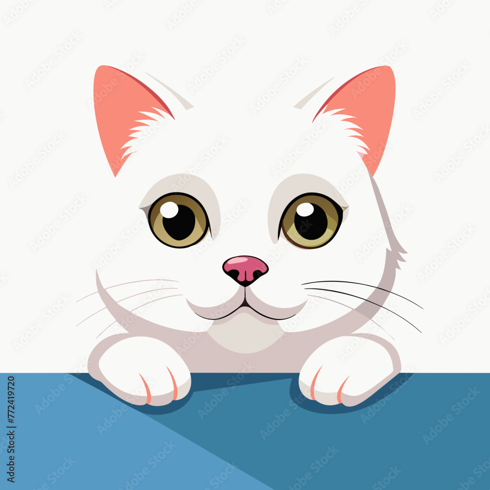 an illustration showing a white cat peeking over a