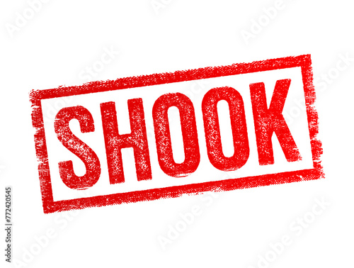 Shook - slang word, means being deeply affected, startled, or shocked by something, text concept stamp