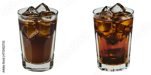 Png Set of Drinks, Glass of Iced Coffee and Iced Tea, Isolated on Transparent Background, generative ai photo