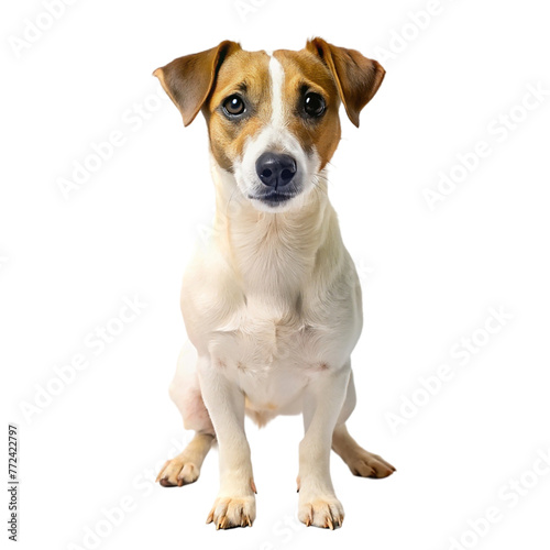 Cute Jack Russell Terrier dog looking at camera, isolated on transparent background