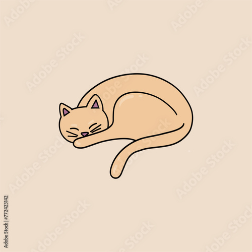 Cute sleeping cat vector illustration. Flat cartoon minimalist isolated cat on the white background