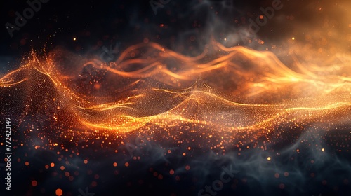 Sound waves depicted as waves of shimmering dust rolling across a dark background, creating a su