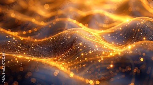 Golden digital waves cascading across the screen, creating a dynamic and energetic visual displ