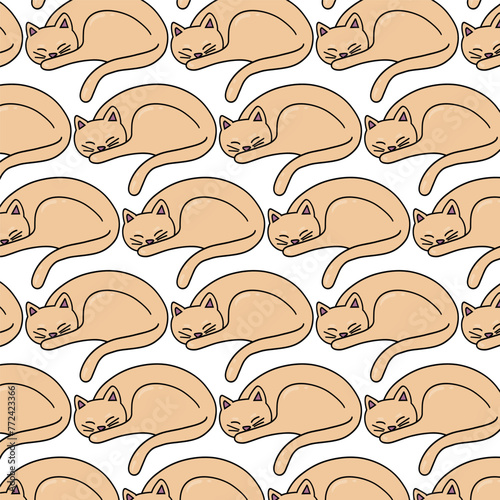 Seamless pattern lazy cat, vector illustration