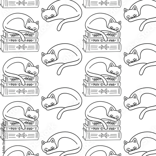 Seamless pattern lazy cat, vector illustration