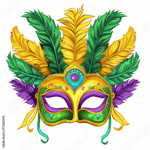 Mardi Gras mask with feathers. Vector illustration isolated on white background