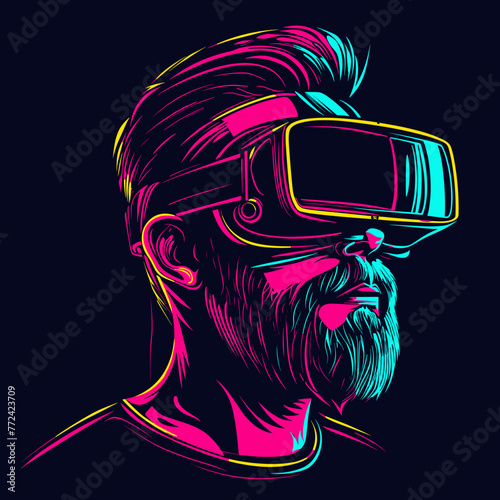 Man wearing virtual reality glasses. Vector illustration of a man wearing virtual reality glasses