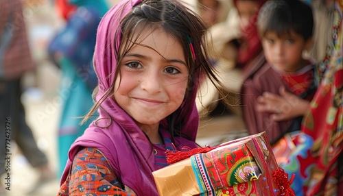 Children Receiving Gifts during Eid, Afghani young girl
