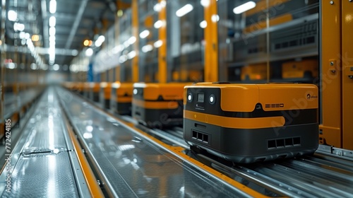 Row of Yellow and Black Machines in Warehouse