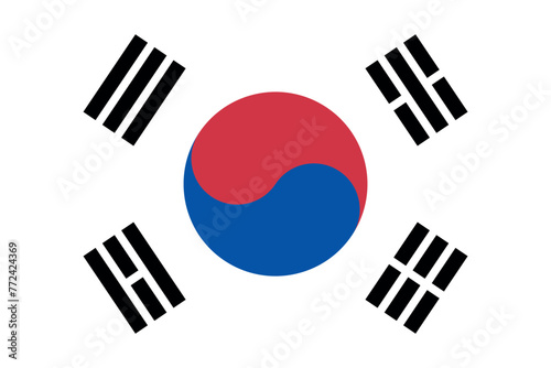 Flag of South Korea. The Korean white flag in the middle of which is the sign of yin and yang, trigrams are located in the corners. State symbol of the Republic of Korea. photo