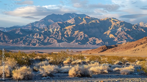 Scenic view of amargosa mountains from highway travelling into death valley photo