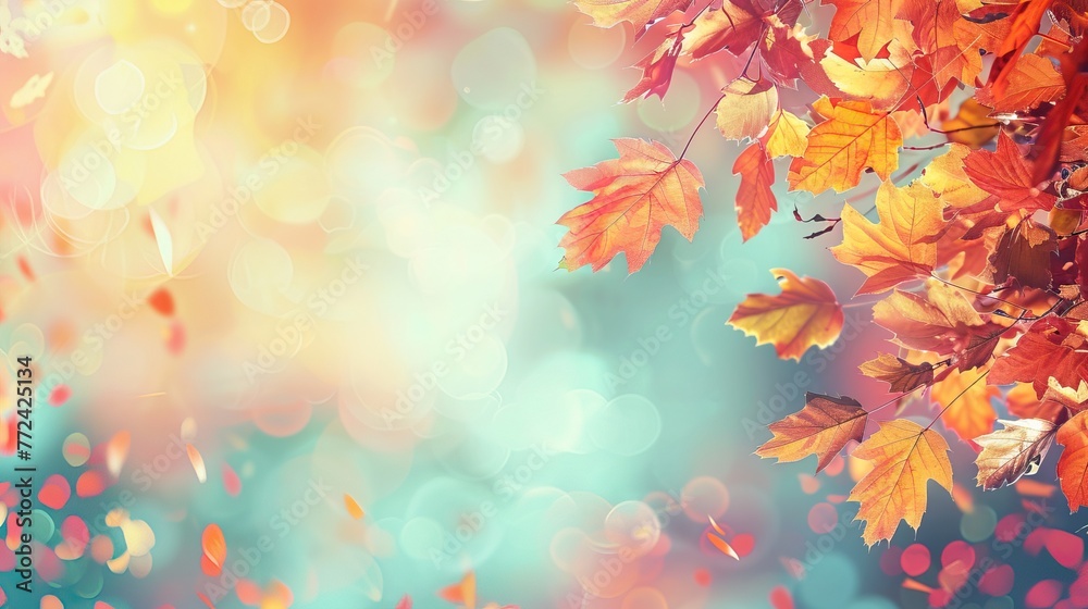Autumn leaves bokeh background with copy space