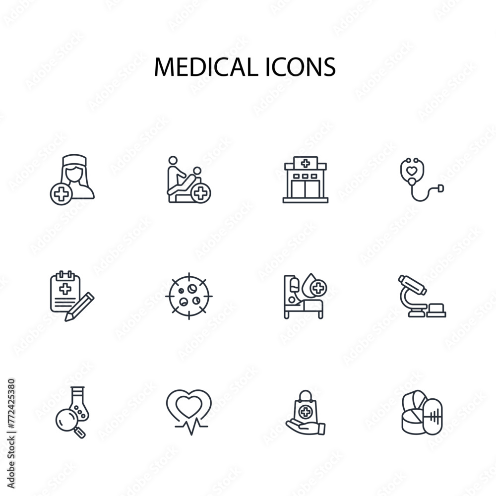 Medical icon set.vector.Editable stroke.linear style sign for use web design,logo.Symbol illustration. Medical icon set.vector.Editable stroke.linear style sign for use web design,logo.Symbol illustration.