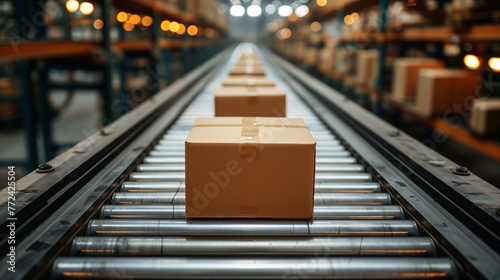 Boxes Moving on a Conveyor Belt © Prostock-studio