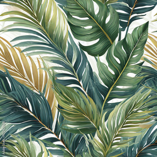 Tropical background with palm leaves. Seamless floral pattern