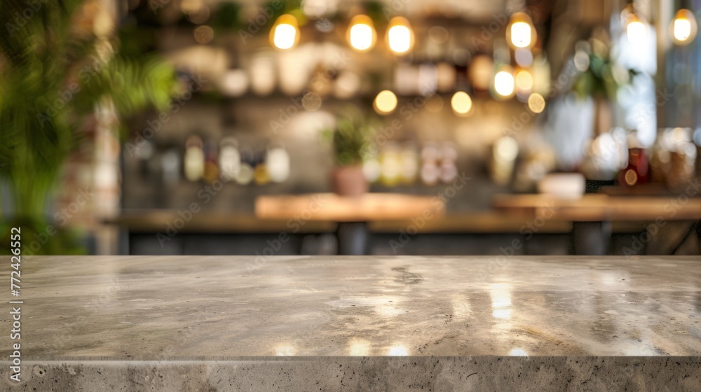 Stone table top with copy space. Restaurant background