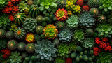 Top view of cactus pattern background. Succulent plants in the garden.