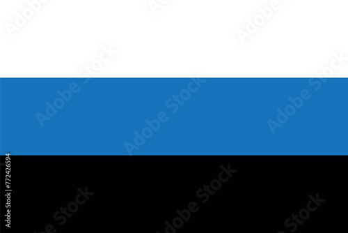 Flag of Estonia. Horizontal tricolor: blue, white, black. Symbol of the Republic of Estonia. Isolated vector illustration.