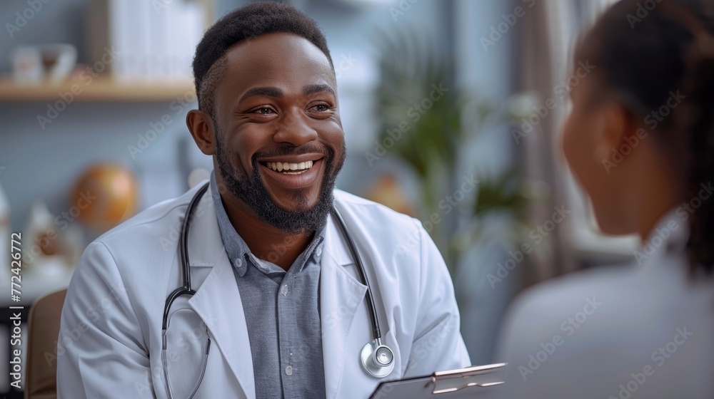 African american male doctor with has a conversation with a patient African american male doctor with has a conversation with a patient