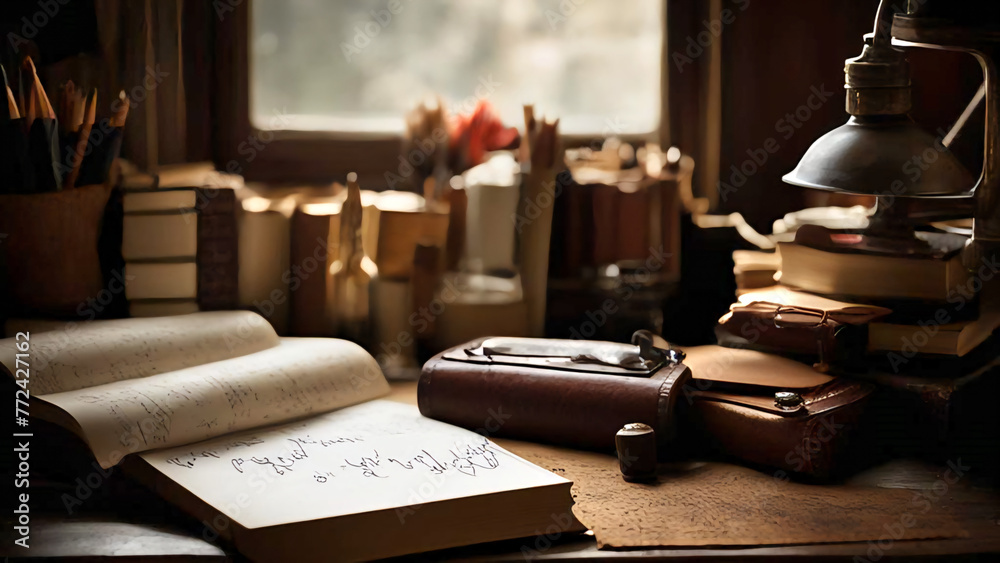 Photo for Writer's Day: books arranged on the table, creating an atmosphere of creativity and knowledge. Each book is a world unfolding for imagination, inspiring new creative heights. Photo for Writer's Day: books arranged on the table, creating an atmosphere of creativity and knowledge. Each book is a world unfolding for imagination, inspiring new creative heights.