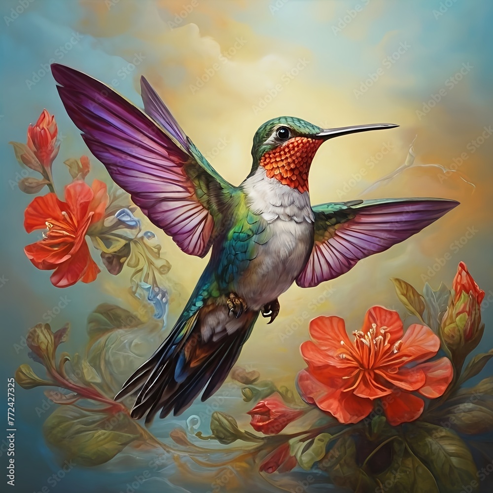 Obraz premium hummingbird and flowers