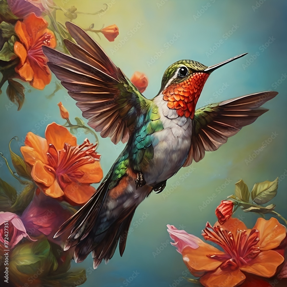 Obraz premium hummingbird and flowers