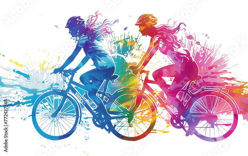 Vibrant Lesbian Couple Cycling Illustration Isolated On Transparent Background PNG. © Faizan