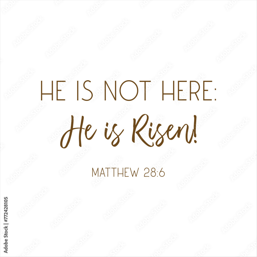 Easter Bible Verse, He is not here, He is Risen, Matthew 28:6, Easter wall decor, Easter sign, Christian holiday card, vector illustration