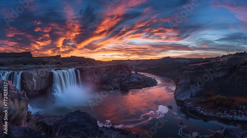 The sky lights up at sunset over shoshone falls in Idaho shoshone falls is considered photo