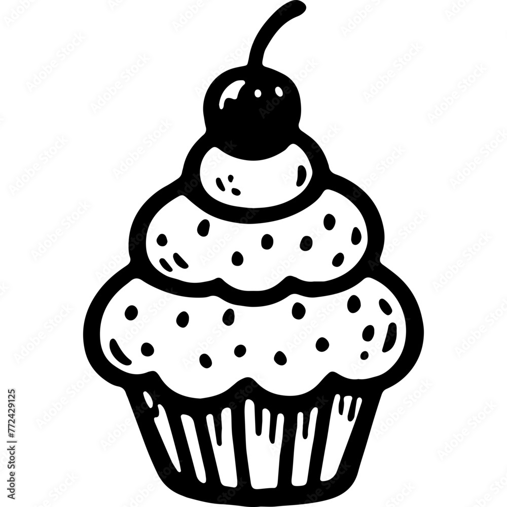 Doodle Cupcake With Cherry Doodle Cupcake With Cherry