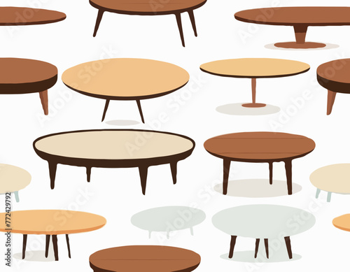 wooden tables in cartoon style. Vector illustration of round and square coffee tables home interiors on white background. 