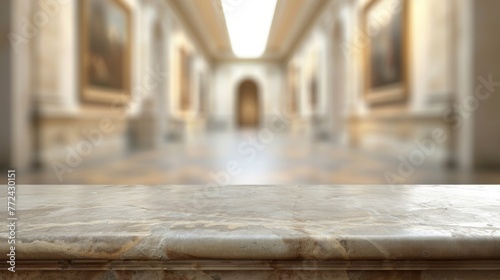 Stone table top with copy space. Museum background