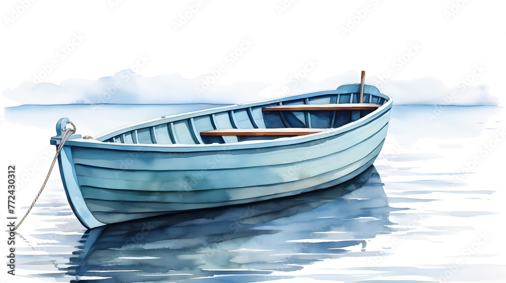 A rowboat on a river, watercolor style generative AI on transparent background