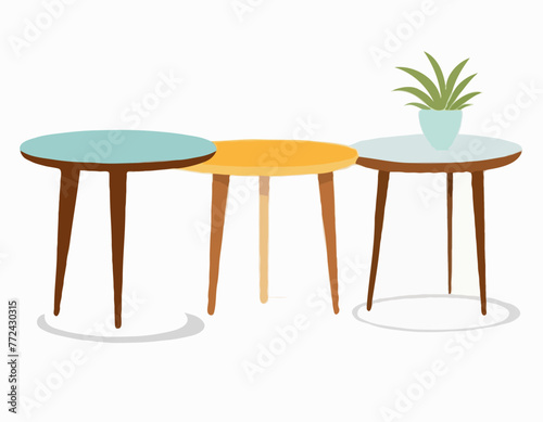 wooden tables in cartoon style. Vector illustration of round and square coffee tables home interiors on white background. 