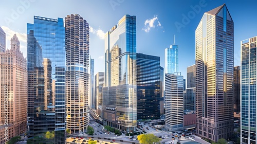 City skyline alive with sleek skyscrapers and contemporary office buildings, a bustling urban panorama AI Image © dekreatif