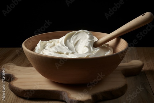 Mild Sour cream. Milk sauce food. Generate Ai