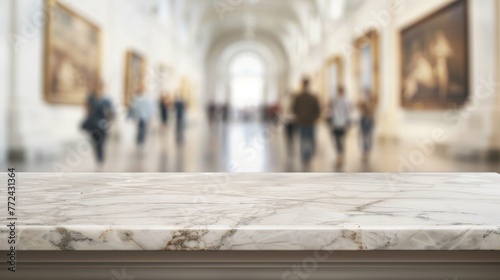 Stone table top with copy space. Museum background