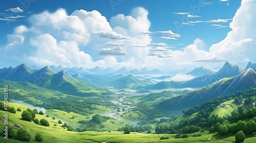 World environment day concept: Green mountains and beautiful blue sky clouds © Mukhlesur