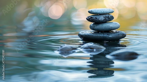 zen stones in water with reflection peace meditation relaxation concept