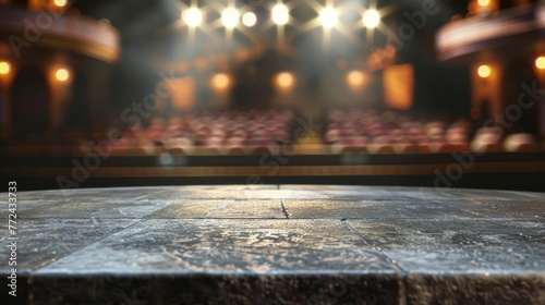Stone table top with copy space. Theater background