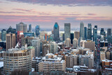 Panorama of the Montreal city skyline in sunset light, Canada