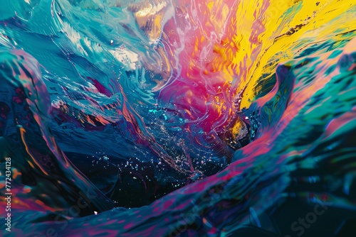 vibrant colors swirling in futuristic underwater