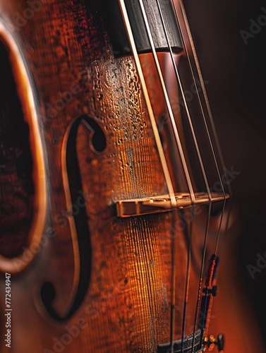 Violin strings close-up, ultra-detailed texture, macro shot, artful lighting, sharp focus photo